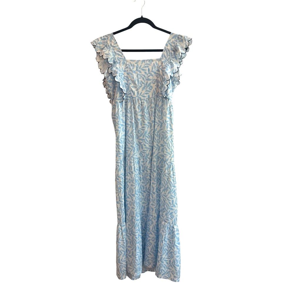SMITH & QUINN Blue Floral Flutter Sleeve Tiered Maxi Dress Size XS